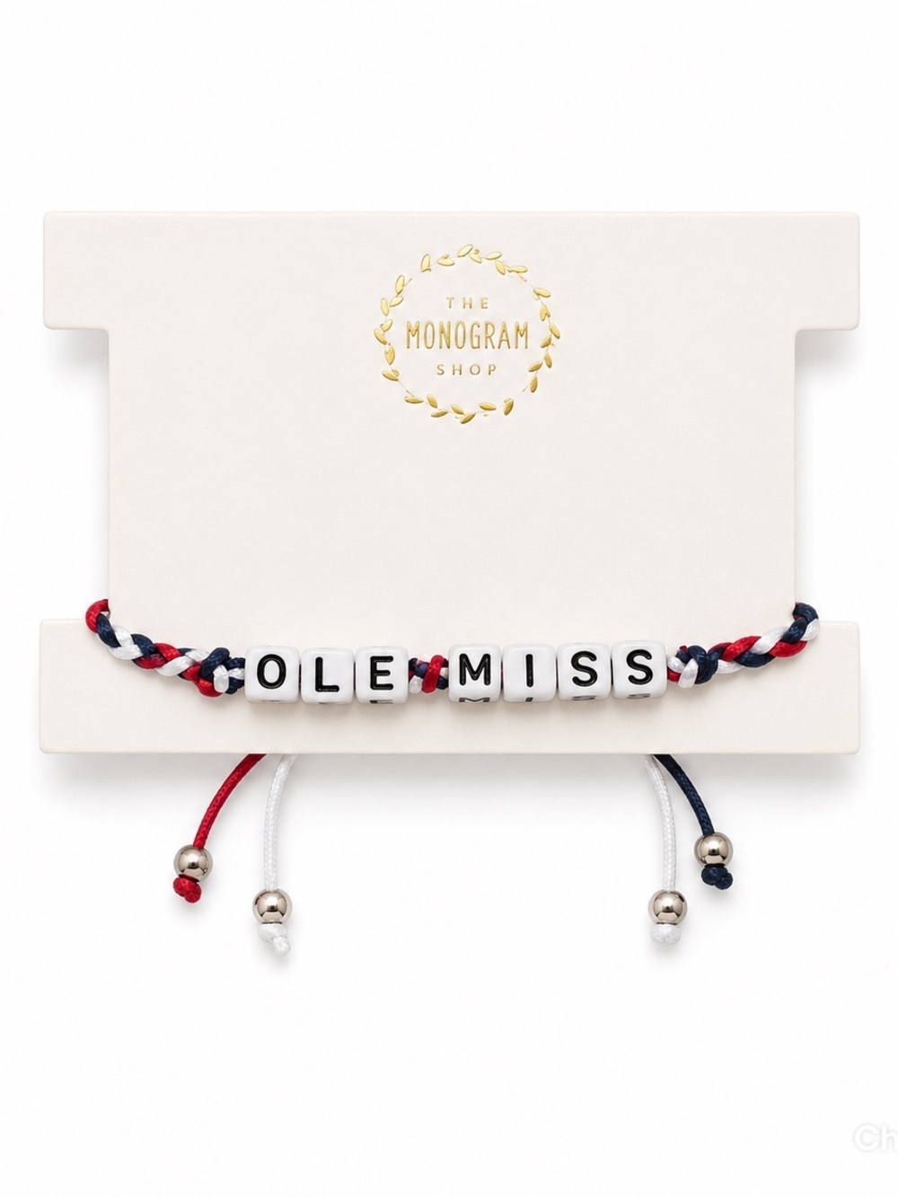 Ole Miss Braided Letter Friendship Adjustable Bracelet in Red, White & Blue